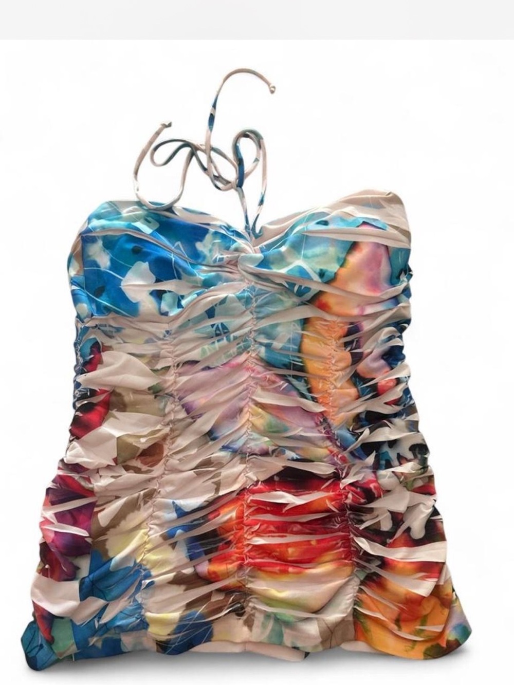 Vintage Y2K Body Central Multicolor Ruched Strapless Halter Topi